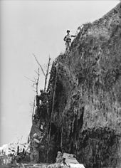 Doss on top of the Maeda Escarpment, May 4, 1945 Doss Maeda.jpg