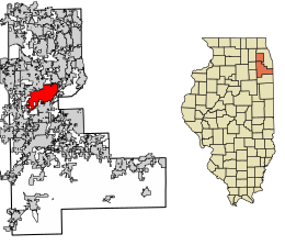 Location of Bolingbrook in Will and DuPage Counties, Illinois.