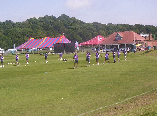 Durham University cricketers wearing palatinate kit for a Twenty20 match against Northumbria University at The Racecourse.