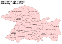 A map showing the wards of Ealing since 2002