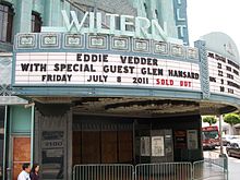 Sign outside the Wiltern Theatre, Los Angeles, in 2011 EddieVedderWiltern.jpg