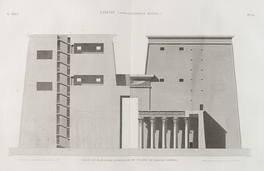 Pl.52 - Coupe et élévation intérieure du pylône du Grand Temple