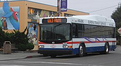 An ETS hybrid bus on the Gold Route in Henderson Center Eureka Transit Service Gillig Hybrid 2.jpg