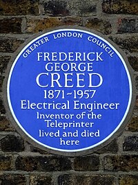 FREDERICK GEORGE CREED 1871-1957 Electrical Engineer Inventor of the Teleprinter lived and died here.jpg