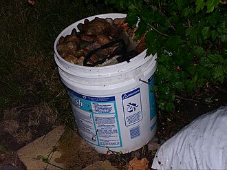 This five gallon bucket comes with a warning that it can be filled with fluid and an infant can drown. Five gallon bucket 20080716.jpg