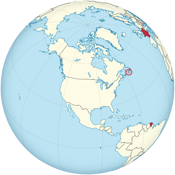 France on the globe (Saint Pierre and Miquelon special) (North America centered).svg