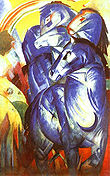 Die Ikone der Sammlung: Franz Marc, Der Turm der blauen Pferde (1913/14). Seit 1919 im Kronprinzenpalais, 1937 beschlagnahmt, heute verschollen.
