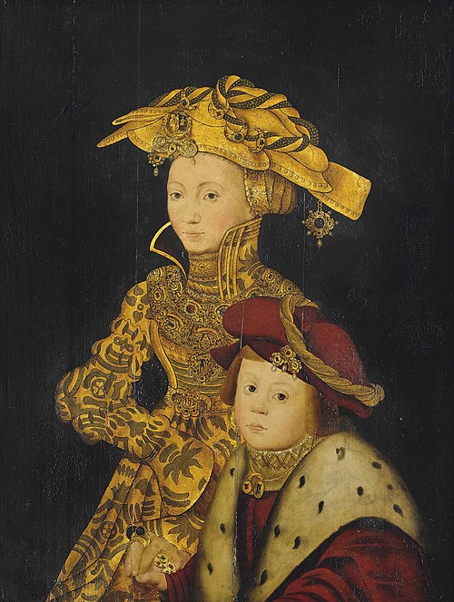 19th century portrait traditionally identified as Sibylle of Cleves with one of her sons