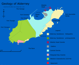 Rock units of Alderney Geology of Alderney.png