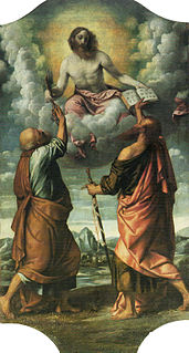 <i>Christ in Glory with Saint Peter and Saint Paul</i> C. 1540 painting by Moretto da Brescia