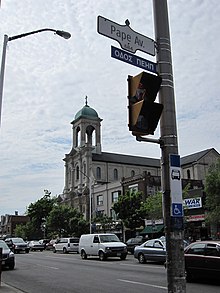 View of Greektown and the Church of the Holy Name on Danforth Avenue Greektown, Toronto (6221866833).jpg