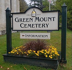 Green Mount Cemetery (Montpelier, Vermont) welcome sign.jpg