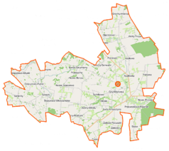 Mapa konturowa gminy Gzy, na dole nieco na prawo znajduje się punkt z opisem „Łady-Krajęczyno”