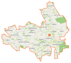 Mapa konturowa gminy Gzy, blisko centrum po lewej na dole znajduje się punkt z opisem „Skaszewo Włościańskie”