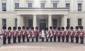 The Corps of Drums of the Honourable Artillery Company at Wellington Barracks, wearing bearskin caps. HAC Corps of Drums at Wellington Barracks.jpg