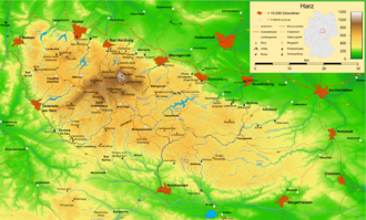 Topography of the Harz Harz map.png
