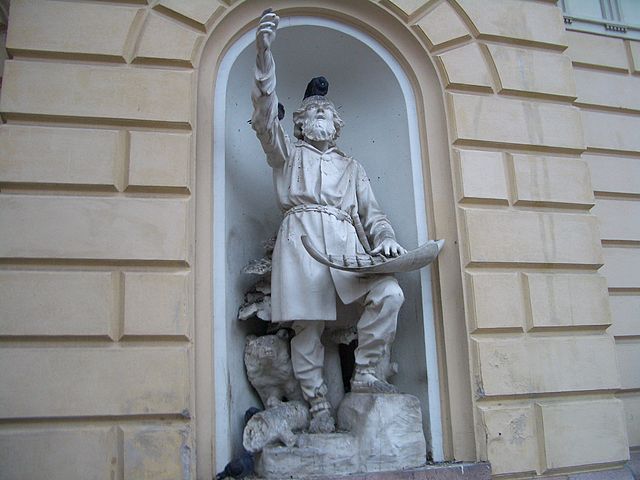 The statue of Väinämöinen by (1888) decorates the Old Student House in Helsinki