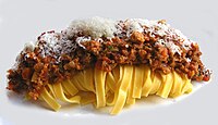 Tagliatelle served with meat sauce