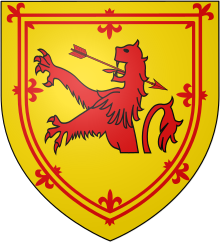 Howard augmentation of honour, awarded to Thomas Howard, 2nd Duke of Norfolk after the Battle of Flodden (1513): Or, a demi-lion rampant pierced through the mouth by an arrow within a double tressure flory-counterflory-gules, to be borne on the bend in the Howard arms Howard Augmentation.svg
