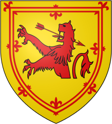 Augmentation to the arms of Thomas Howard, 2nd Duke of Norfolk, for his services at the Battle of Flodden Blazon: The Royal Shield of Scotland, having a demi-lion only, which is pierced through the mouth with an arrow. Howard Augmentation.svg