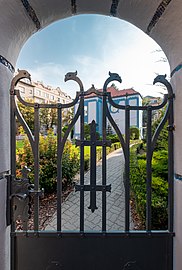 Iron gate next to the Church of St. Elisabeth (Blue Church) (Bratislava, Slovakia)