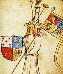 Example of arms attributed to Jesus from the 15th-century Hyghalmen Roll, based on the instruments of the Passion Jesus Coat of Arms 2.jpg