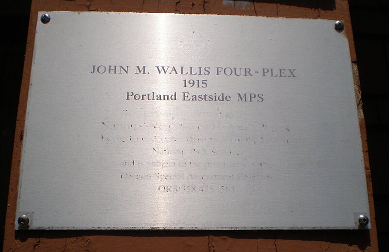 File:John M. Wallis Four-Plex plaque.jpg