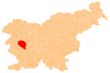 Karta över Slovenien, position för Idrija markerad