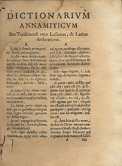 Seite des Portugiesisch – Vietnamesisch – Lateinischen Wörterbuches von Alexandre de Rhodes, 1651