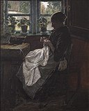 L.A. Ring, En kone siddende ved et vindue med sit sytøj, 1905, OPC 7, Statsministeriet.jpg