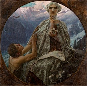 Toppen - la vetta, 1912, ett symbolistiskt verk av Cesare Saccaggi.