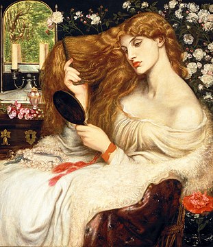 Lady Lilith (1868), Delaware Art Museum (Fanny Cornforth, overpainted at Kelsmcott 1872–73 with the face of Alexa Wilding)[63]