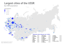 Largest cities of the USSR close to its dissolution Largest cities USSR 1989.svg