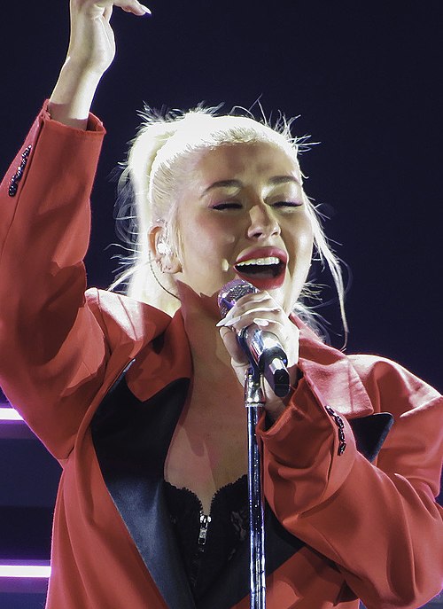 Aguilera performing on the Liberation Tour at the Pepsi Center in Denver, Colorado, 2018