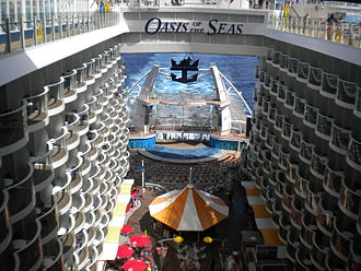 Oasis of the Seas with a 6-deck high outdoor area MS Oasis of the Seas - Aqua Theater amphitheatre - View from the up of the Boardwalk - Aug. 2011 - (1).jpg