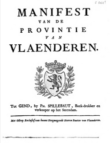 Title page of the Manifesto of the Province of Flanders. Manifest van de Provintie van Vlaenderen.png