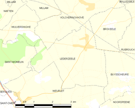 Mapa obce Lederzeele
