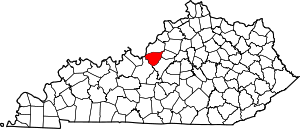 Kentuckyn kartta korostaen Bullittin piirikunnan
