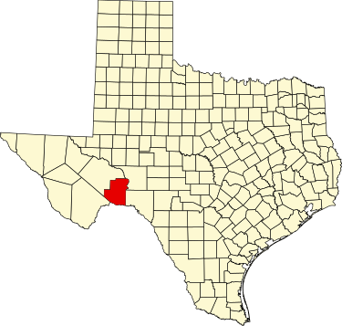 Location of Terrell County Map of Texas highlighting Terrell County.svg