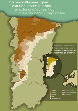 Mapa del porcentaje de hablantes de asturleonés