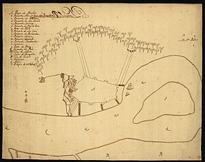 पोतुगीज नकाशात दाखवलेला वसईचा वेढा, १७३९