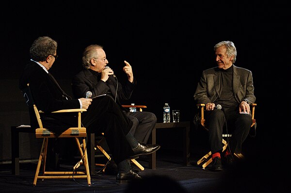 Cinémathèque's president Costa-Gavras (right) attentive to Steven Spielberg's (left) Masterclass [Paris - Jan. 9th, 2012].