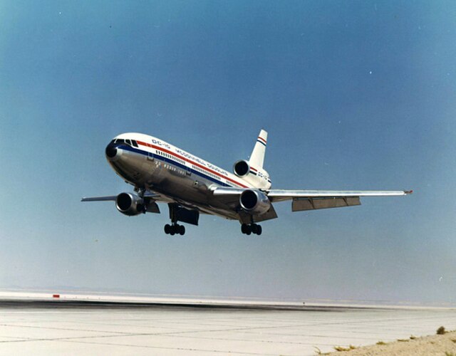 A prototype during flight testing, the DC-10 made its first flight on August 29, 1970.