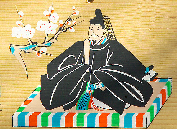 Sugawara no Michizane is revered as the god of learning, as seen on this ema at a Shintō shrine.