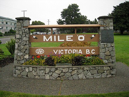 The beginning of Hwy 1 at the Mile Zero monument in Victoria