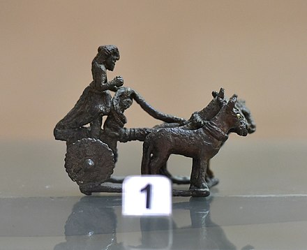 Quadriga consists of a chariot and a charioteer with four onagers. From Tell Agrab, Iraq. Early Dynastic period, 2600-2370 BCE. Iraq Museum. This is the oldest known model of a quadriga drawn by onagers
