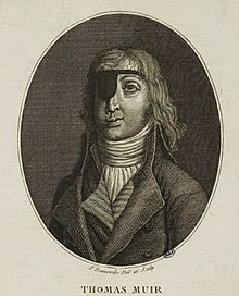 Thomas Muir with a large black patch over his right eye, engraved by Francois Bonneville,
(Musee de la Revolution francaise). Muir Thomas (1765-1799), Musee de la Revolution francaise - Vizille.jpg