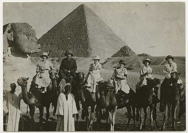 Nurses and physicians from the American Zionist Medical Unit on camels in Egypt en route to Palestine in July 1918