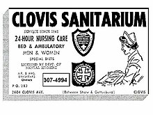 An old advertisement of the sanitarium that was operating on the Wolfe Manor property. Old Clovis Yellowpages.jpg