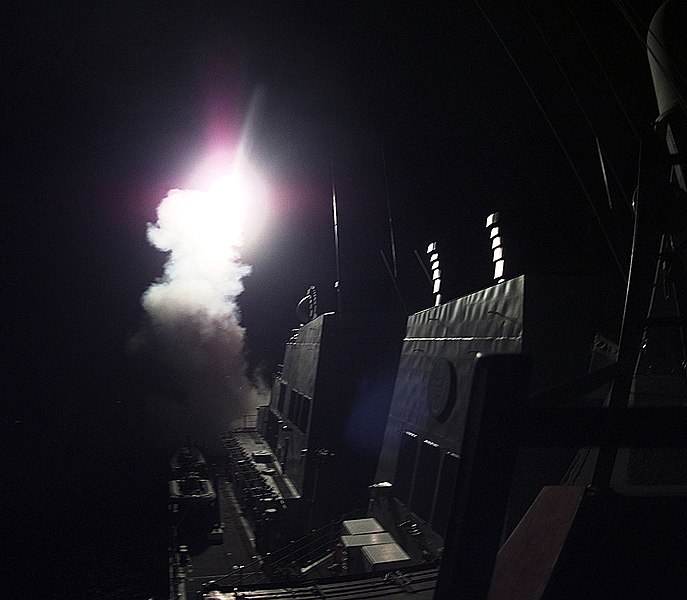 File:On board USS GONZALEZ (DDG 66) April 4, 1999, in the Adriatic Sea - The super structure of the destroyer GONZALEZ becomes visible in the pitch black early morning hours, as a "Tomah - DPLA - 9950d9a34385359458ed30543c896e23.jpeg